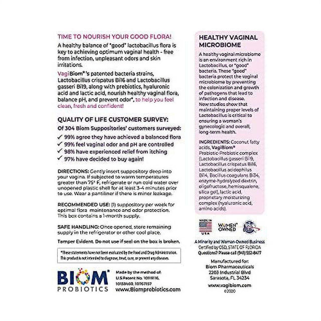 Biom Probiotics Fragrance Free Probiotic Vaginal Suppositories for Women, Ph Balance Suppositories for Vaginal Health , 15 Count