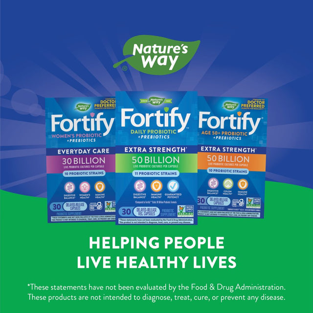 Nature'S Way Fortify Extra Strength Daily Probiotic + Prebiotic for Digestive Balance and Immune Health, 50 Billion Live Cultures, 10 Strains, 30 Count