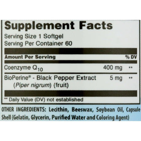 Amazing Formulas Coq10 (Coenzyme Q10) 400 Mg (Non-Gmo,Gluten Free)- 60 Softgels. Coenzyme Q10 Is Key for the Proper Function of Many Organs * Coq10 Primarily Supports Cardiovascular Health