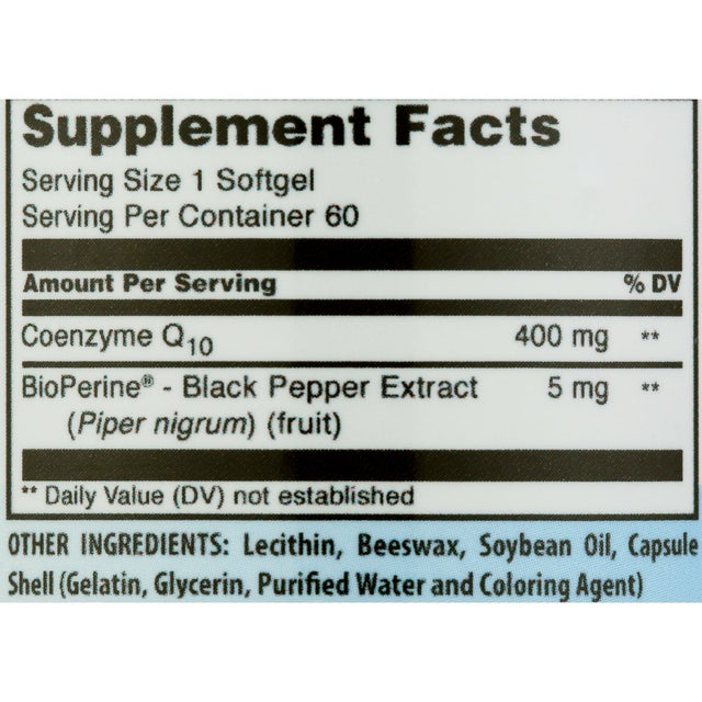 Amazing Formulas Coq10 (Coenzyme Q10) 400 Mg (Non-Gmo,Gluten Free)- 60 Softgels. Coenzyme Q10 Is Key for the Proper Function of Many Organs * Coq10 Primarily Supports Cardiovascular Health