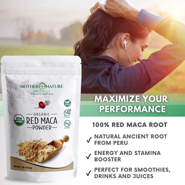 Red Maca Root Powder for Men & Women | 100% Organic, Vegan, Gluten-Free, and Non-Gmo | Pre Workout, Muscle Mass Gainer Recovery, Energy Drink Powder, Hormone Balance, Prostate Supplements - (16 Oz)