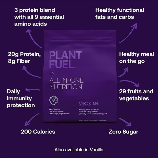 Vegan All-In-One Nutrition Meal Replacement, Chocolate - Superfood Packed, Vegan, 20G Protein, 5G Fiber, with Daily Immunity Protection - 20 Servings, 1.94 LBS