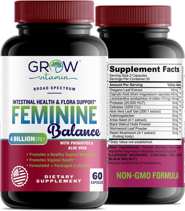 Feminine Balance Complex | Candida Support | Oregano & Caprylic Acid Blend | Vaginal Detox & Cleanse Probiotics | Supports Healthy Intestinal Flora & Immune Function