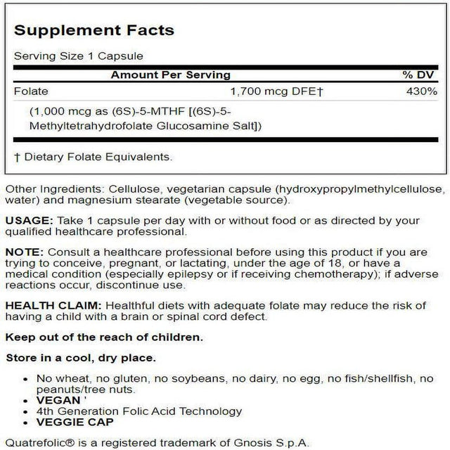 Jarrow Formulas Methyl Folate, Supports Brain, Memory, Cardiovascular Health, 1000 Mcg, 100 Count