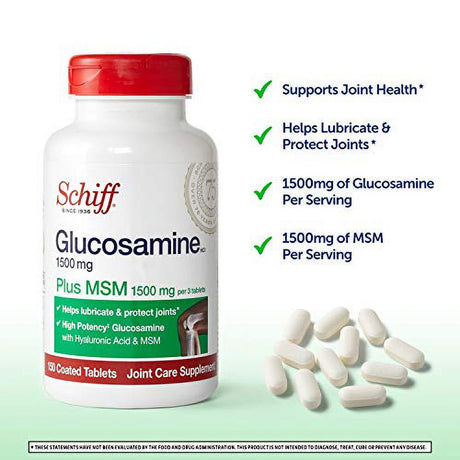 Glucosamine 1500Mg (Per Serving) + MSM, Schiff Tablets (150 Count in a Bottle), Joint Care Supplement, Helps Support Joint Mobility and Flexibility, Helps Support Healthy Structure of Cartilage*