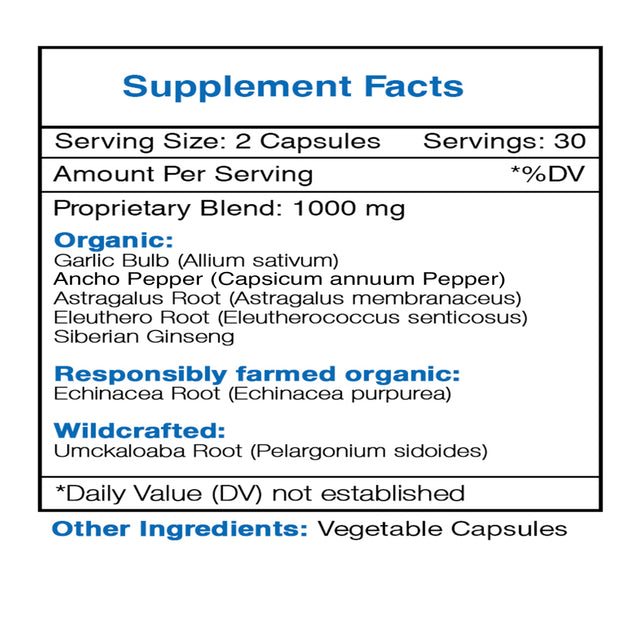 Respiratory Immune Boost 60 Capsules, 500 Mg, Echinacea, Garlic, Marshmallow Root, Ancho Pepper, Astragalus, Eleuthero Siberian Ginseng. Lung Congestion Formula