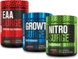 Jacked Factory Nitrosurge Pre Workout, EAA Surge Essential Amino Acids, Growth Surge Post Workout Muscle Builder Bundle