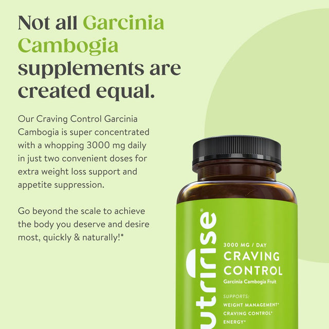 Nutririse Craving Control - 100% Pure Garcinia with 80% HCA , Energy & Weigh Loss Supplement, 120 Count