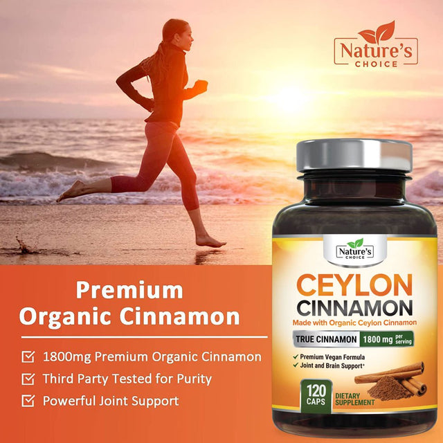 Ceylon Cinnamon Capsules - Certified Organic Cinnamon Pills, Non-Gmo, Dairy & Gluten Free, Sri Lanka Cinnamon Powder Supplement, Vegan True Cinnamomum Vitamins, Sugar Free, 120 Count Cinnamon Capsules