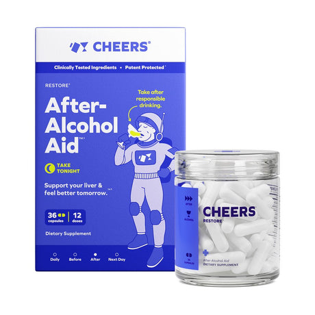 Cheers Restore: After-Drinking Aid + Liver Support, 1000+Mg DHM & 450Mg Cysteine, 12 Doses