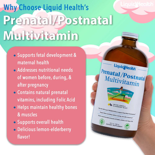 LIQUIDHEALTH Liquid Prenatal and Postnatal Vitamins for Women Vegan Folate Supplement, 32 Fl. Oz