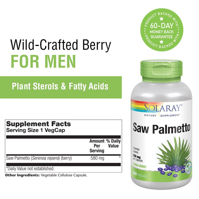 Solaray Saw Palmetto Berry 580Mg| 360 Vegcaps