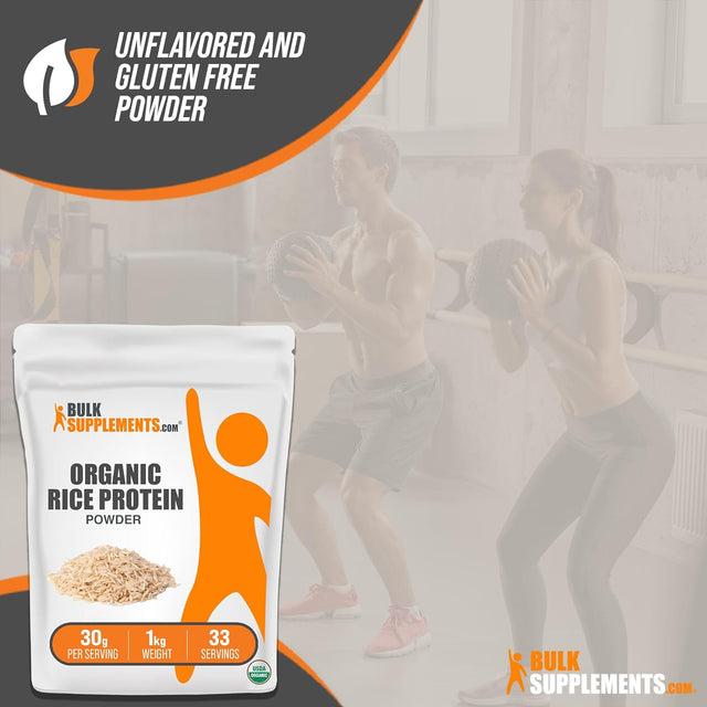 BULKSUPPLEMENTS.COM Organic Rice Protein Powder - Unflavored Protein Powder, Plant Protein Powder - Vegan Protein Powder, Dairy Free & Gluten Free - 30G per Serving, 1Kg (2.2 Lbs)