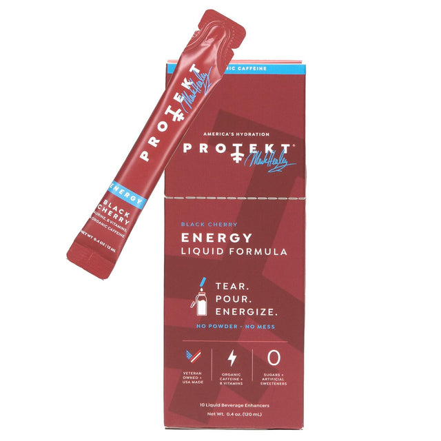 Protekt ENERGY Packets by Mark Healey for Focus and Energy - Sugar-Free Clean Energy Drink Mix with Caffeine, Vitamin B12 and Taurine - Black Cherry, 10 Pack