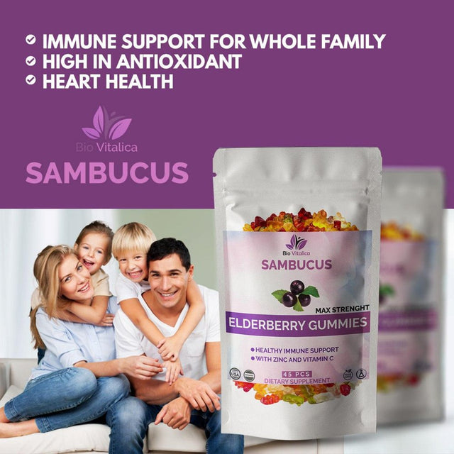 Elderberry Gummy Bears with Zinc and Vitamin C and Elderflowers Powder - Sambucus Nigra (Black Elderberry) Immune Support for Adults and Kids