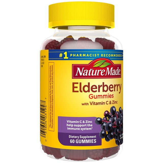 Nature Made Elderberry with Vitamin C and Zinc Gummies, Dietary Supplement, 60 Count