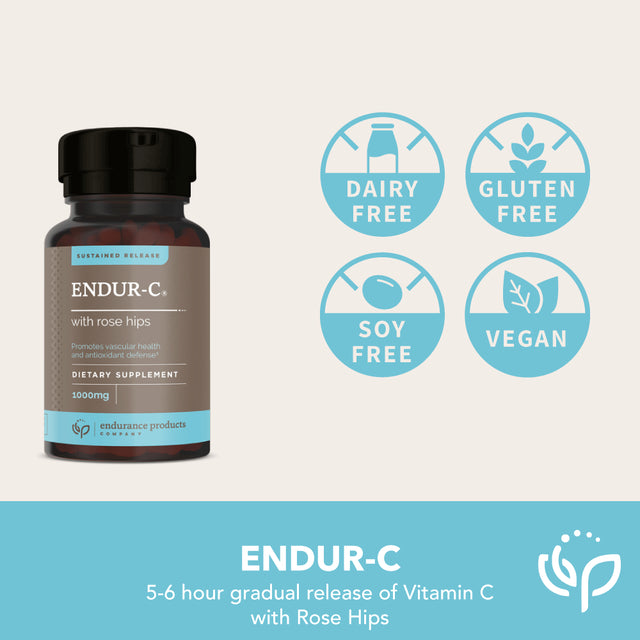 ENDUR-C - 500Mg Sustained-Release Vitamin C Supplement for Optimal Absorption* - 200 Tablets - Ascorbic Acid with Rose Hips - Endurance Products Company