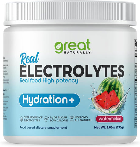 Electrolytes Powder Hydration | Real Food High Potency | Watermelon 30 Servings | High Potency Electrolyte Powder | Hydration Drink Mix | Electrolyte Supplement with Potassium Magnesium Calcium