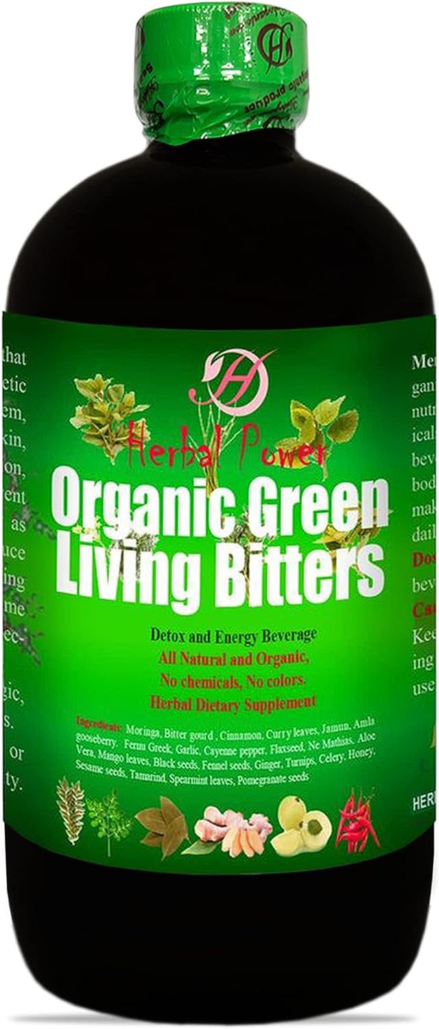 Herboganic Organic Green Living Bitters - Multifunction Beverage for Colon Cleansing Energy and Wellness 16 Oz