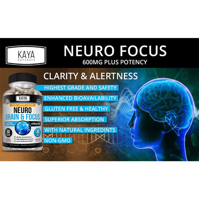 Kaya Naturals (2 Pack) Neuro Brain & Focus, Memory, Function, Clarity Nootropic Supplement