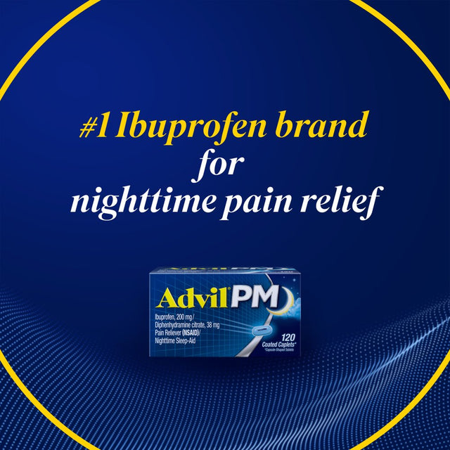 Advil PM Ibuprofen Sleep Aid Pain and Headache Reliever, 200 Mg Coated Caplets, 80 Count