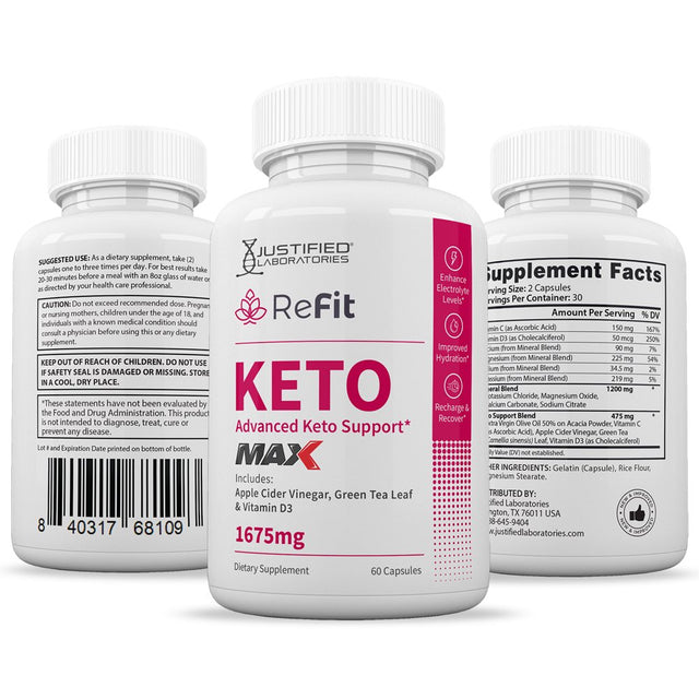 (3 Pack) Refit Keto ACV MAX Pills 1675Mg Alternative to Gummies Dietary Supplement 180 Capsules