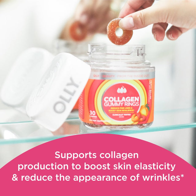 OLLY Collagen Gummy Rings Supplement, 2.5G Collagen, Peach, 30 Ct