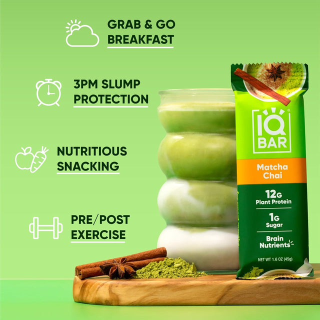 IQBAR Brain and Body Keto Protein Bars - Fruit Lovers Variety & Matcha Chai - 12 Count Energy Bars - Low Carb Protein Bars - High Fiber Vegan Bars Low Sugar Meal Replacement Bars