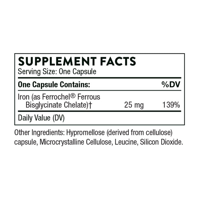 Thorne Iron Bisglycinate, 25 Mg Iron Supplement for Enhanced Absorption without Gastrointestinal Side Effects, NSF Certified for Sport, Gluten-Free, 60 Capsules