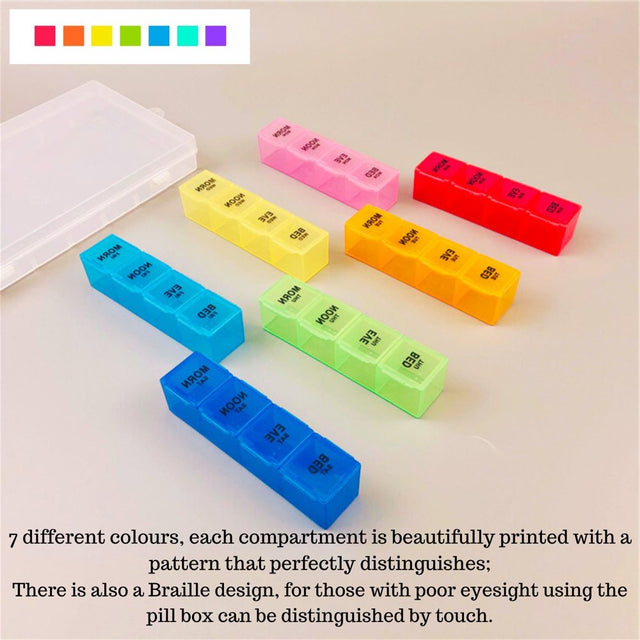 Pill Organizer 4 Times a Day,Weekly Pill Box Medicine Organizer Box 7 Days 28 Compartment to Hold Vitamins, Medication