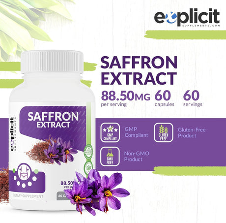 Saffron Extract – Great Natural Appetite Suppressant & Mood Boosting Supplement - Supports Healthy Weight Loss – 88.5Mg of Pure Saffron