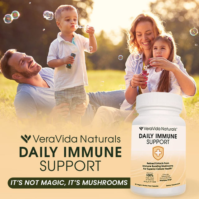 Veravida Immune Supplement Capsules - Organic Immune System Mushroom Supplement Capsules with Maitake, Reishi, Chaga, Shiitake, Lion'S Mane, Vitamin C, Zinc & More | 100% Vegan (30 Capsules)