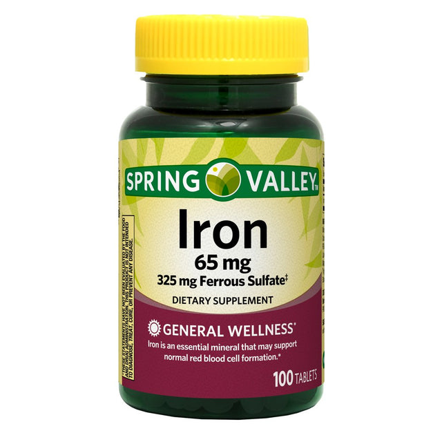 Spring Valley Iron General Wellness Dietary Supplement Tablets, 65 Mg, 100 Count