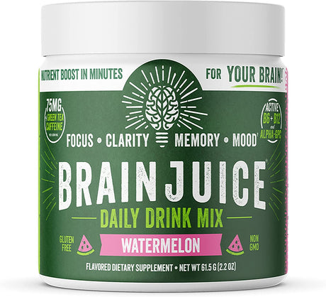 Brainjuice Daily Brainpower Mix | Watermelon - Premium Nootropic Supplement | Naturally Supports Improved Energy, Focus, Memory, & Mood | Alpha GPC, Organic Green Tea Extract, L-Theanine