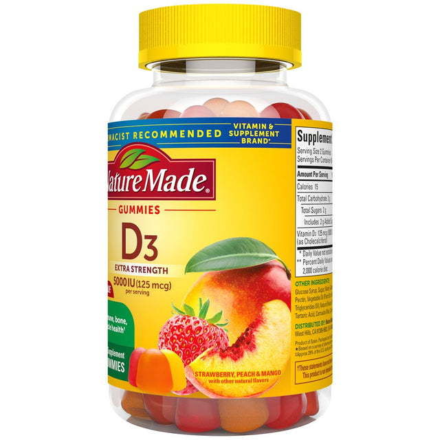 Nature Made Extra Strength Vitamin D3 5000 IU (125 Mcg) per Serving Gummies, Dietary Supplement, 90 Count