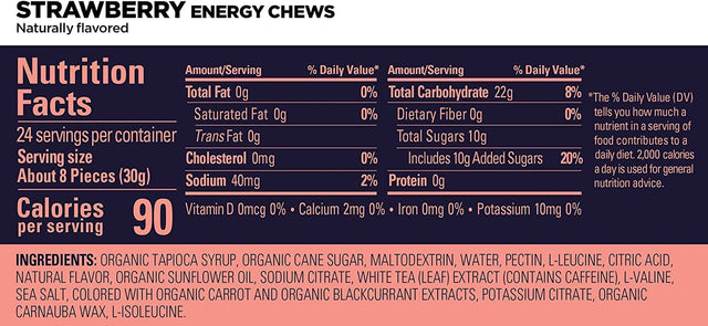 GU Energy Chews, Strawberry Energy Gummies with Electrolytes, Vegan, Gluten-Free, Kosher, and Dairy-Free On-The-Go Energy for Any Workout, 12 Bags (24 Servings Total)