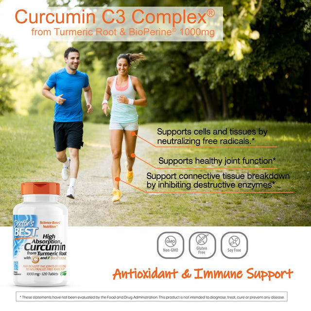 Doctor'S Best Curcumin from Turmeric Root with C3 Complex & Bioperine, Non-Gmo, Gluten Free, Soy Free, Joint Support, 1000 Mg, 120 Tablets