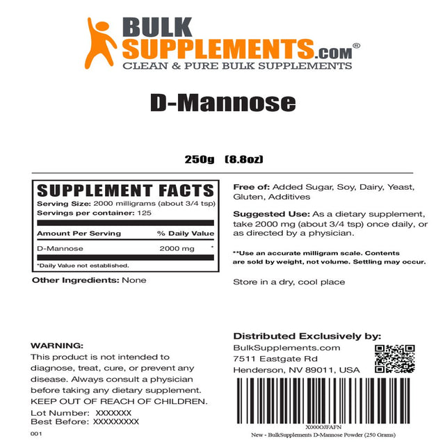 Bulksupplements.Com D-Mannose Powder - Urinary Tract Support - D-Mannose for Urinary Tract - D Mannose Powder (250 Grams - 8.8 Oz)