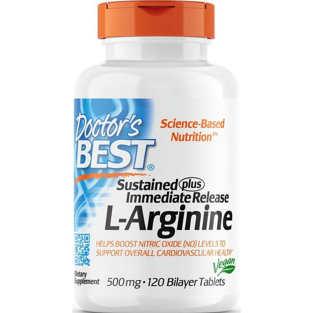 Doctor'S Best Sustained plus Immediate Release L-Arginine, Non-Gmo, Vegan, Gluten Free, Soy Free, 500 Mg, 120 Bilayer Tablets