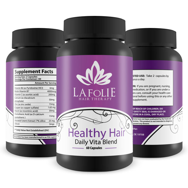 La Folie Hair Therapy - Healthy Hair Daily Vita Blend - Hair Growth Supplement - Contains Biotin - 60 Capsules