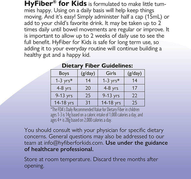 Medtrition Hyfiber Liquid Fiber for Kids in Only One Tablespoon, Supports Regularity and Softer Stools, FOS Prebiotics for Gut Health, 6 Grams of Fiber, 32 Servings per Bottle