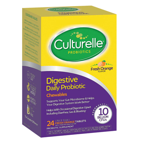 Culturelle Digestive Daily Probiotic Chewable Tablets for Digestive Health, Fresh Orange, 24 Count