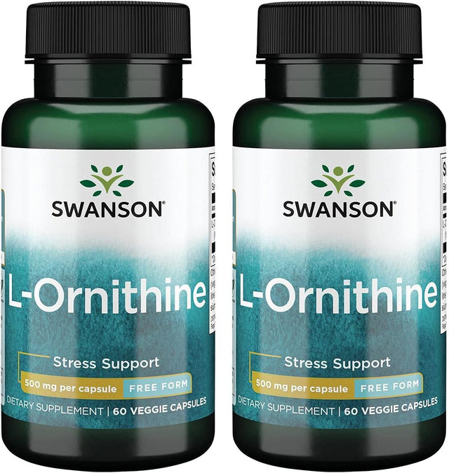 Swanson L-Ornithine Amino Acid 500 Milligrams 60 Veg Capsules (2 Pack)