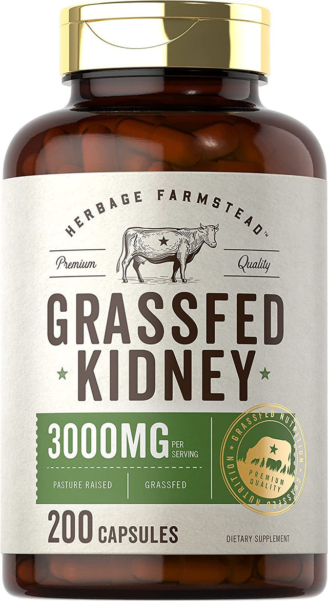 Grassfed Beef Kidney | 3000Mg | 200 Capsules | by Herbage Farmstead