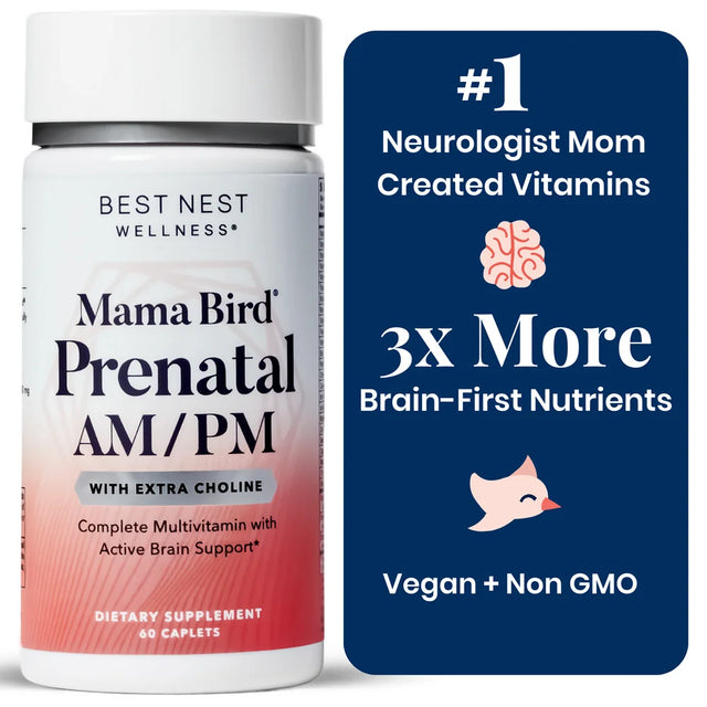 Mama Bird Prenatal AM/PM Multi+ Vitamins, Methylfolate, Organic, Vegan, Best Nest Wellness, 60 Ct