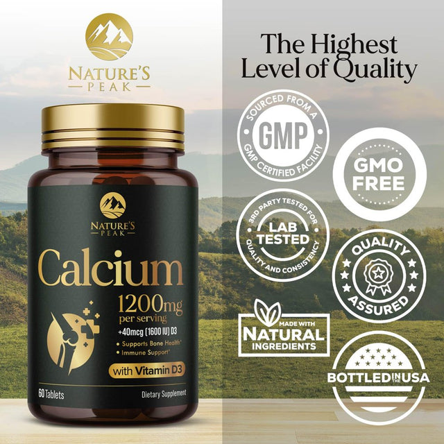 Nature'S Calcium 1200 Mg with Vitamin D3, Bone Health & Immune Support for Women & Men, Calcium Supplement Made with Extra Strength Vitamin D for Carbonate Absorption Dietary Supplement - 60 Tablets