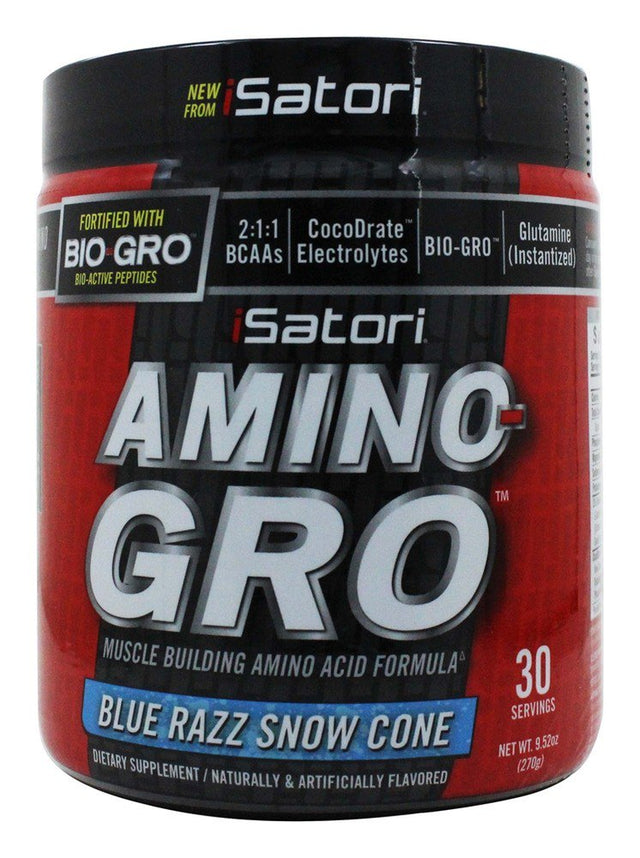 Isatori - Amino-Gro Muscle Building Amino Acid Formula Blue Razz Snow Cone - 9.52 Oz.