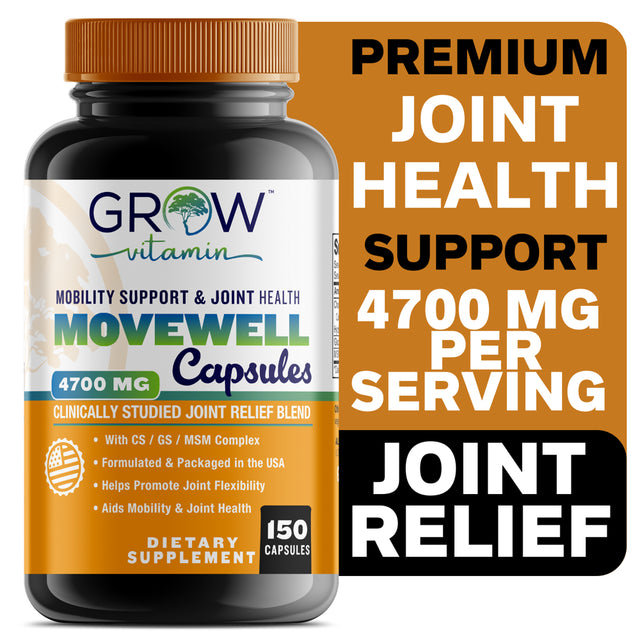 Movewell Chondro Relief Joint Support Supplement, with Chondroitin Sulfate Complex, Glucosamine and MSM | Relief from Sore Knee, Hip, Finger, Wrist, Elbow, Shoulder, Back Pain | Non-Gmo Formula