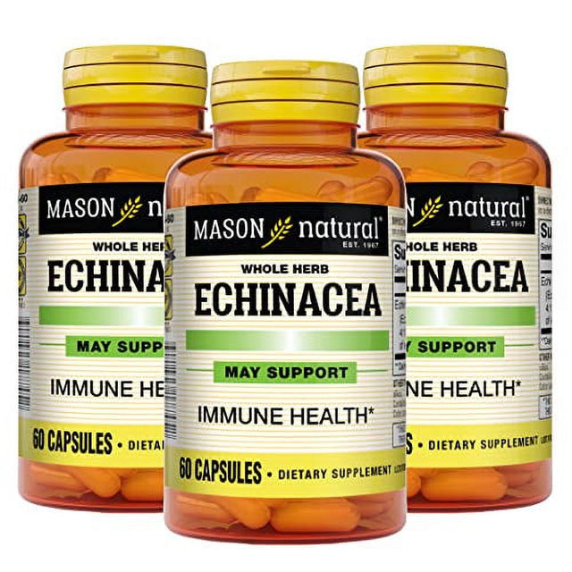 Mason Natural Echinacea - Immune System Booster, Supports Overall Health, Herbal Supplement, 60 Capsules (Pack of 3)