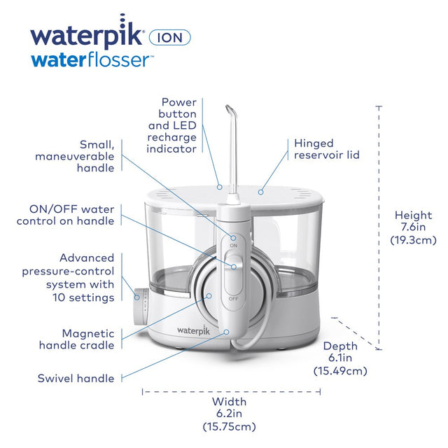 Waterpik ION Water Flosser, Cordless Rechargeable Countertop Oral Irrigator, WF-11 White